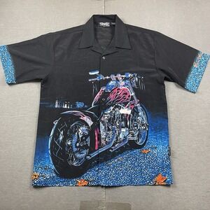 VTG Dragonfly Clothing Co Shirt Mens XL Motorcycle Flame‎ Graphic Button Up Loop
